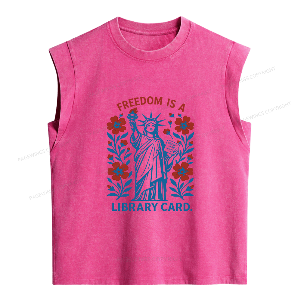 Pagewings Freedom Is A Library Card Women's Washed Tank Top