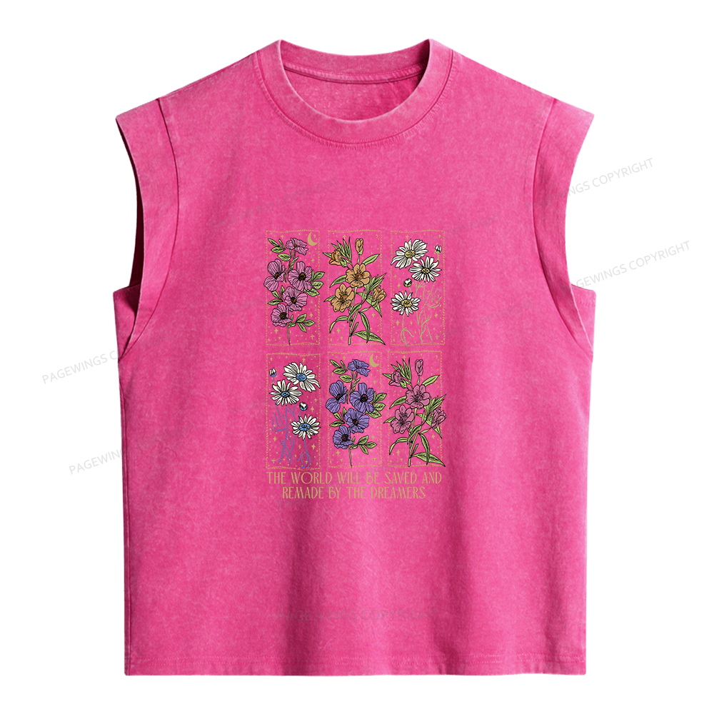 Pagewings Vintage Book Flowers Women's Washed Tank Top