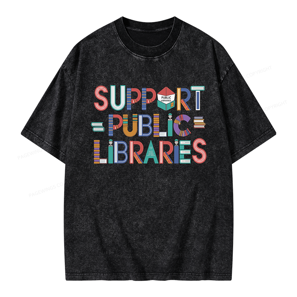 Pagewings Support Public Libraries Unisex Washed T-shirt