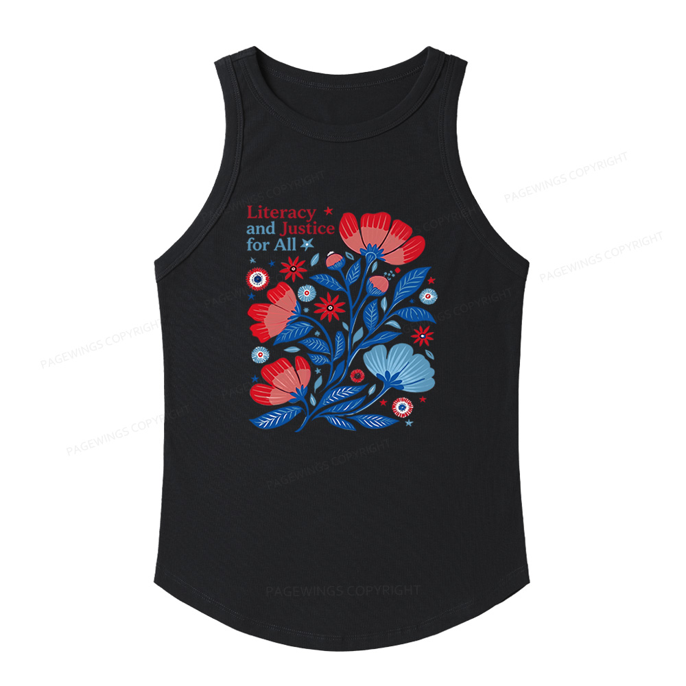 Pagewings Slim Fit Literacy and Justice for All Women's Fitted Tank Top 