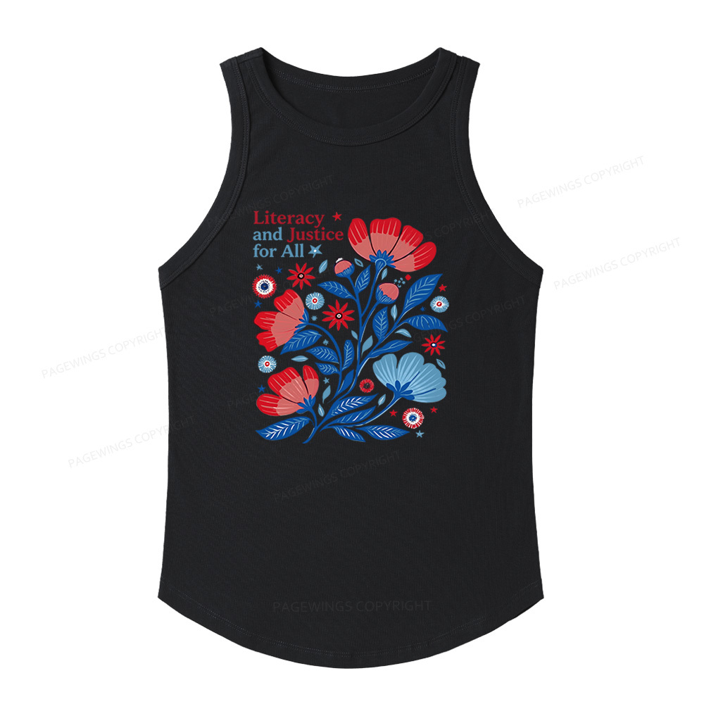 Pagewings Slim Fit Literacy and Justice for All Women's Fitted Tank Top 