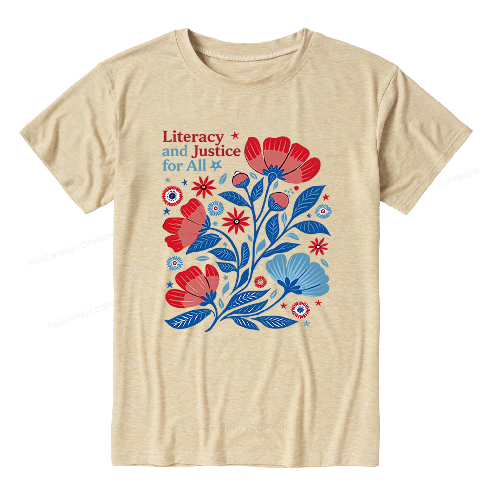 Pagewings Soft Literacy and Justice for All Unisex Heather T-Shirt