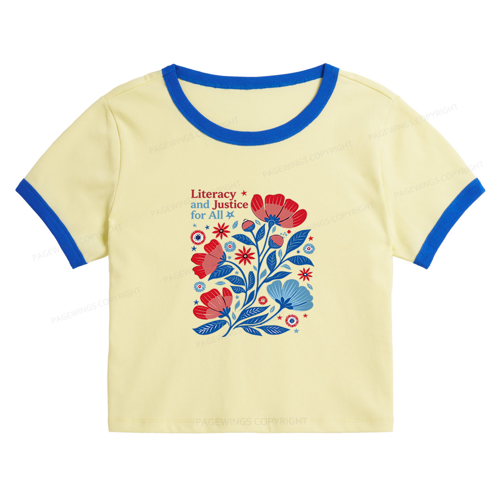 Pagewings Literacy and Justice for All Baby Tee Cropped Ringer T-Shirt