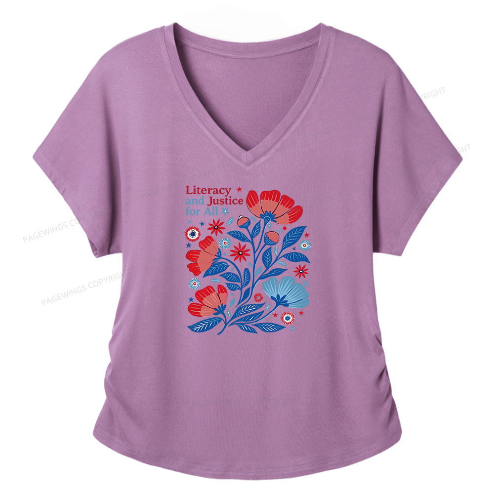Pagewings Literacy and Justice for All Soft Women's Modal V-neck T-shirt  