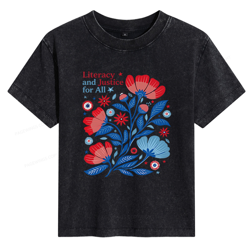 Pagewings Literacy and Justice for All Women's Washed T-shirt