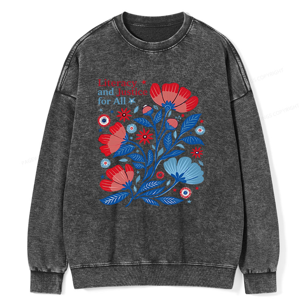 Pagewings Literacy and Justice for All Unisex Washed Sweatshirt