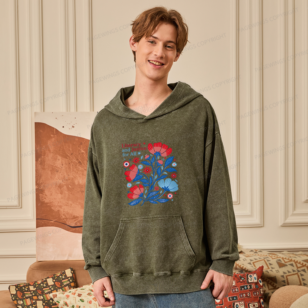 Pagewings Literacy and Justice for All Unisex Washed Hoodie