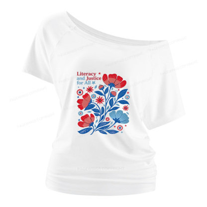 Pagewings Literacy and Justice for All Women Off Shoulder T-shirts