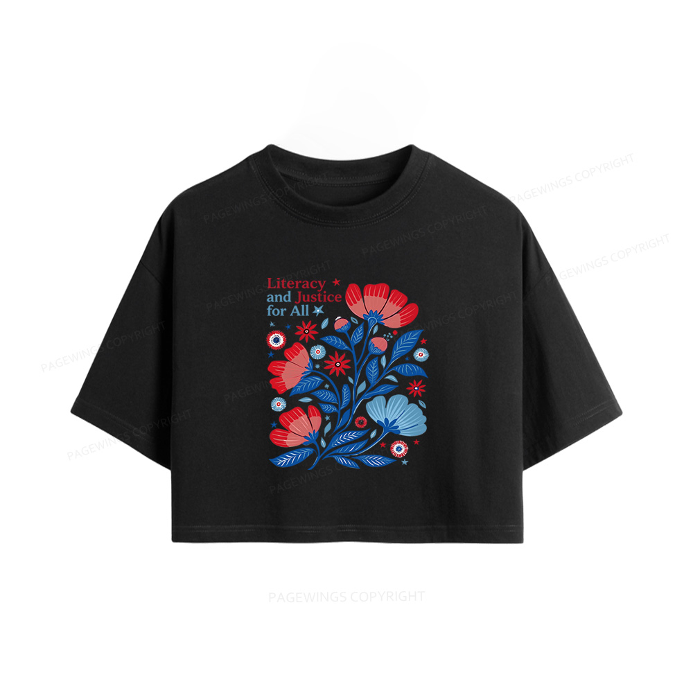 Pagewings Literacy and Justice for All Women Crop Tops