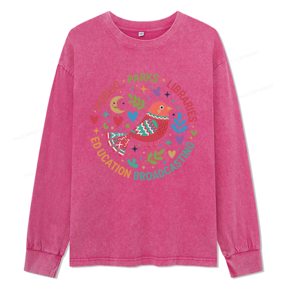 Pagewings Public Parks Libraries Education Broadcasting Unisex Washed Long Sleeve T-shirt