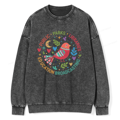 Pagewings Public Parks Libraries Education Broadcasting Unisex Washed Sweatshirt