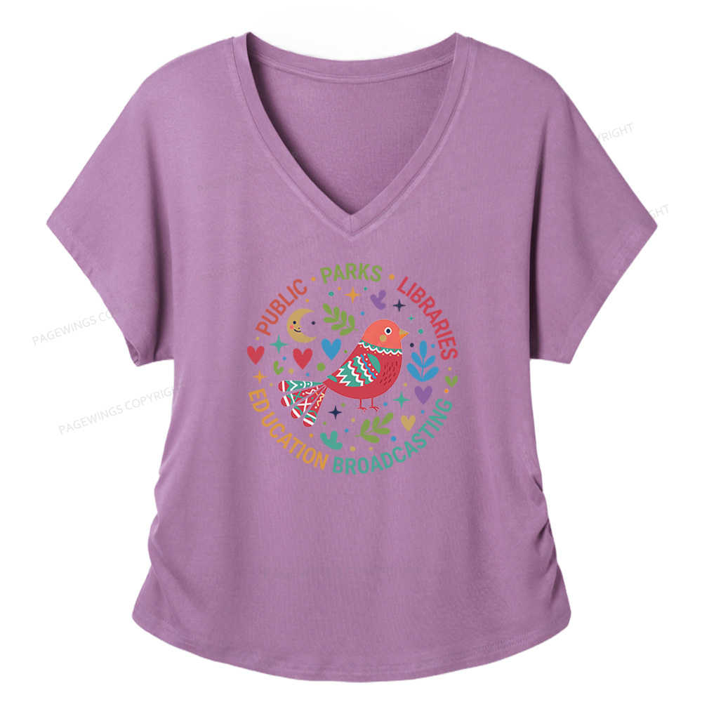 Pagewings Public Parks Libraries Education Broadcasting Soft Women's Modal V-neck T-shirt  