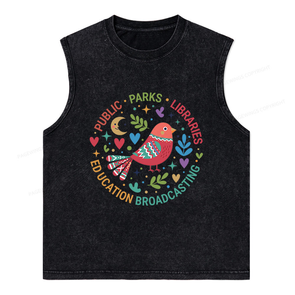 Pagewings Public Parks Libraries Education Broadcasting Unisex Washed Tank Top