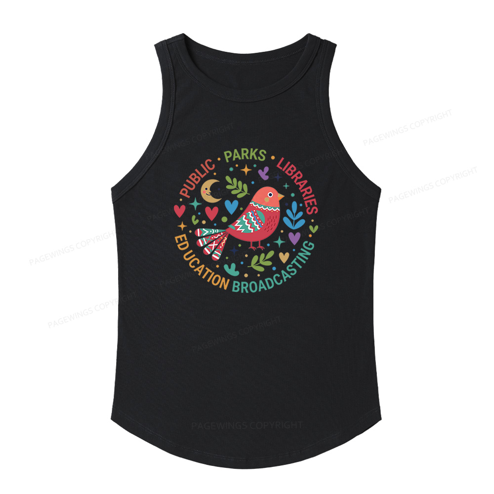 Pagewings Slim Fit Public Parks Libraries Education Broadcasting Women's Fitted Tank Top 