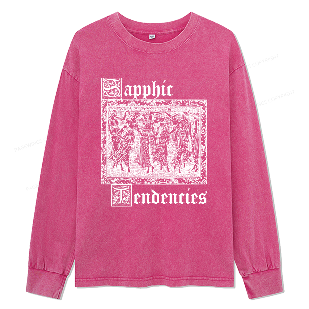 Pagewings Sapphic Tendencies Unisex Washed Long Sleeve T-shirt