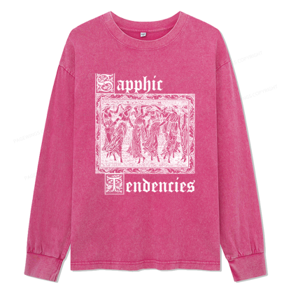 Pagewings Sapphic Tendencies Unisex Washed Long Sleeve T-shirt