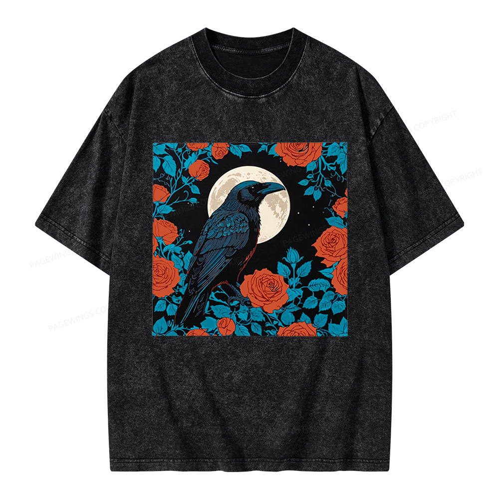 Pagewings Raven and the Moon Unisex Washed T-shirt