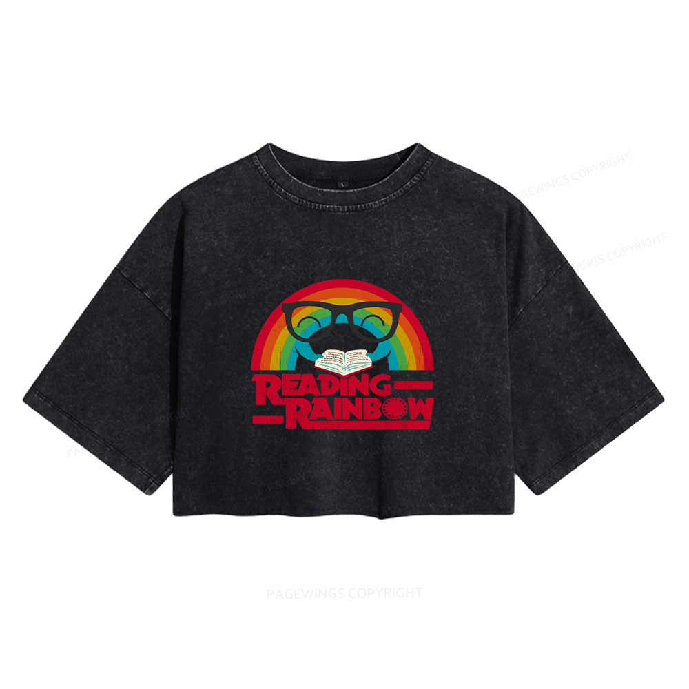 Pagewings Reading With Rainbow opped T-shirt