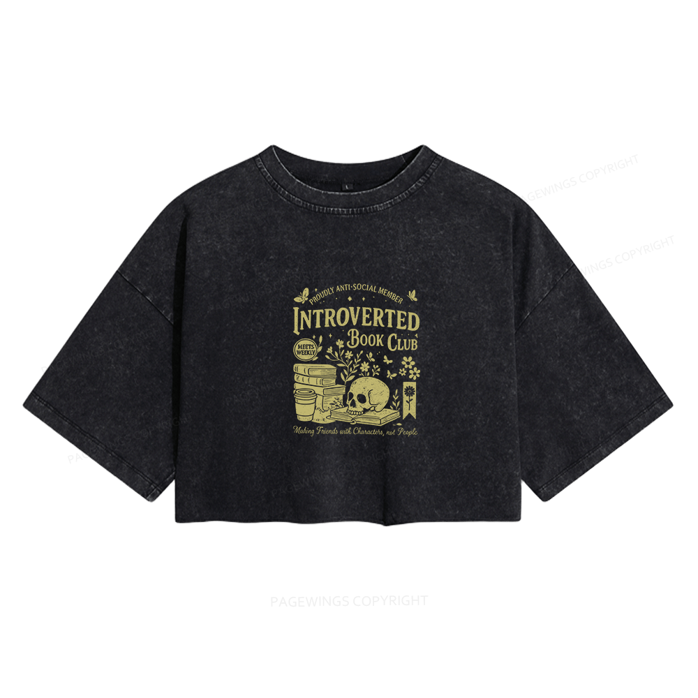 Pagewings Introverted Book Club Women's Washed Cropped T-shirt