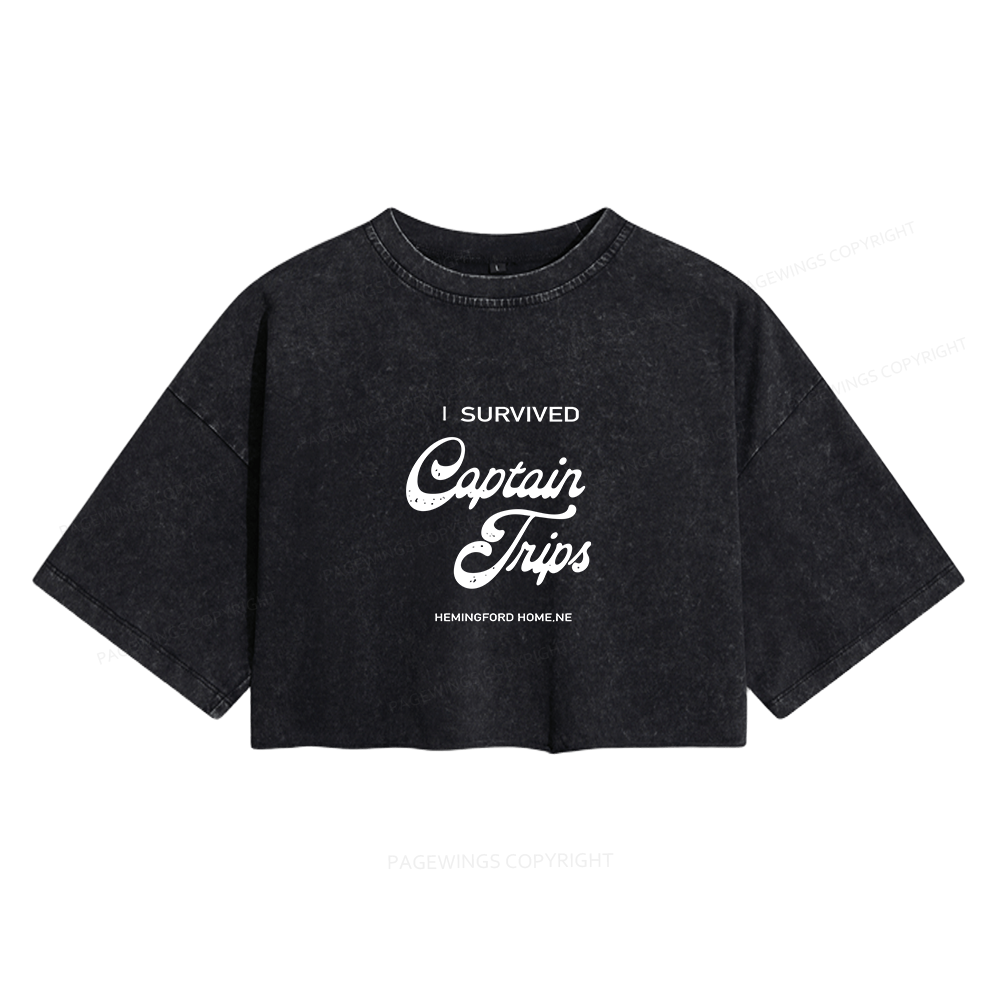 Pagewings I Survived Captain Trips Women's Washed Cropped T-shirt