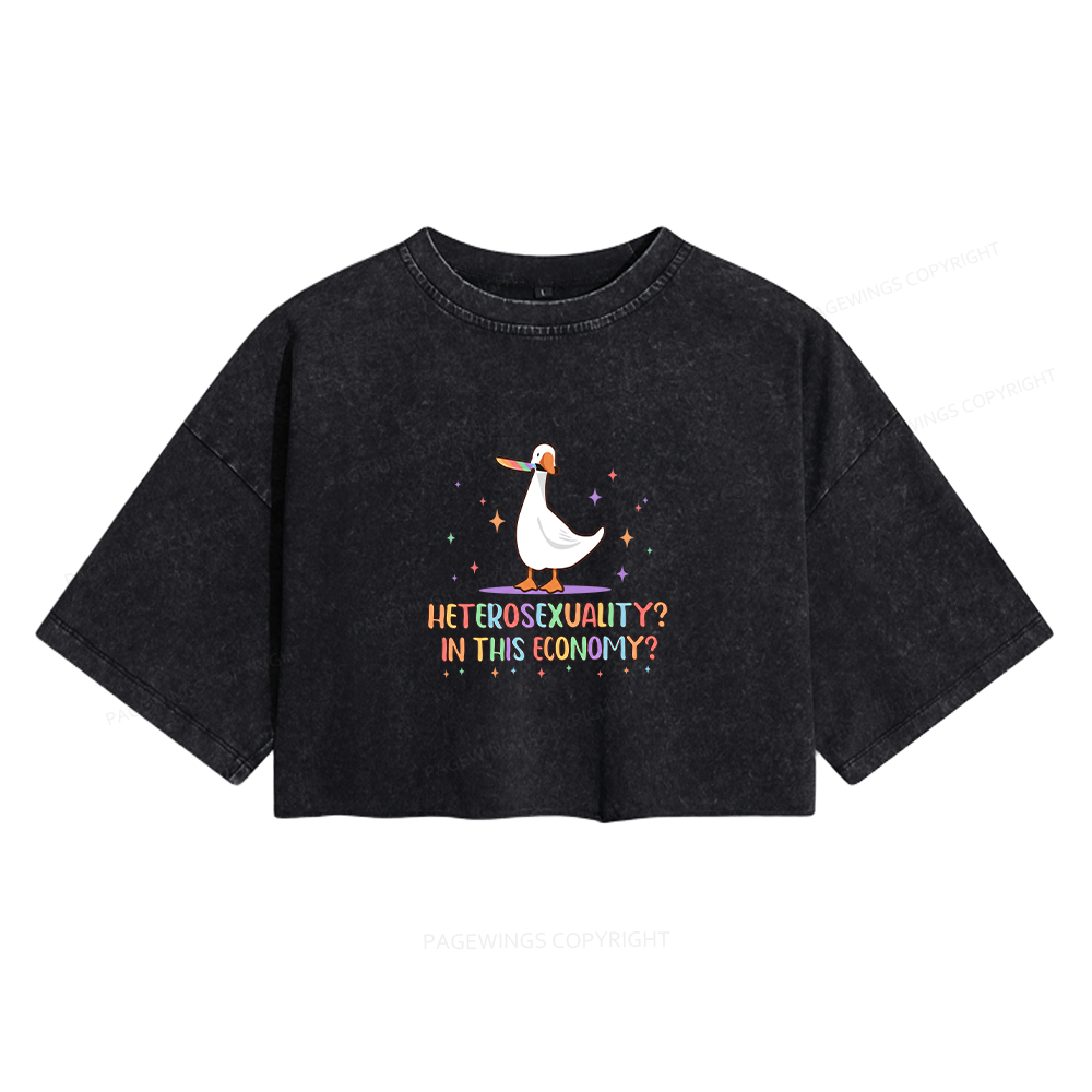 Pagewings Heterosexuality In This Economy Women's Washed Cropped T-shirt