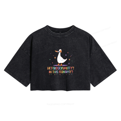 Pagewings Heterosexuality In This Economy Women's Washed Cropped T-shirt