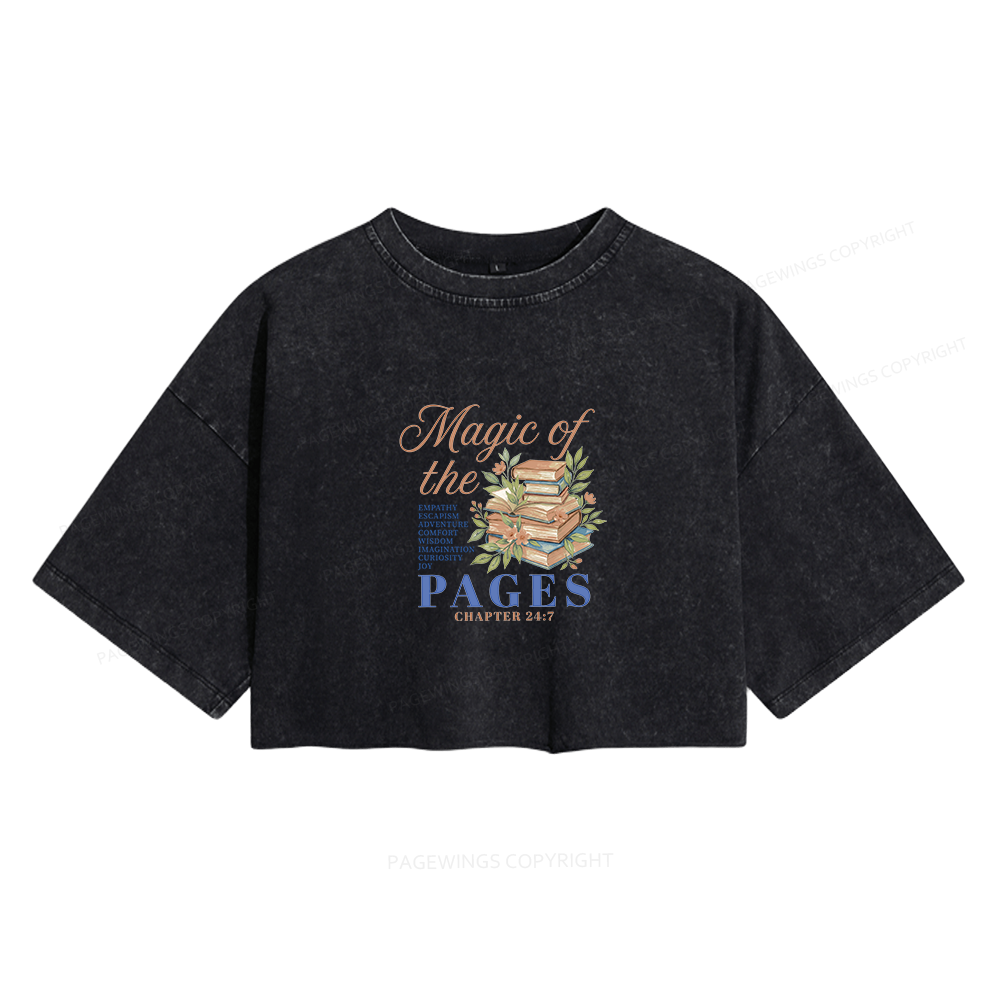 Pagewings Magic Of The Pages Women's Washed Cropped T-shirt