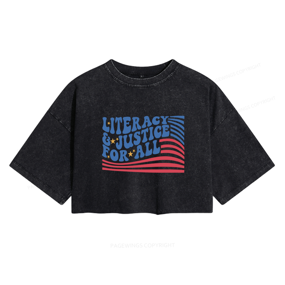 Pagewings Literacy And Justice For All Women's Washed Cropped T-shirt