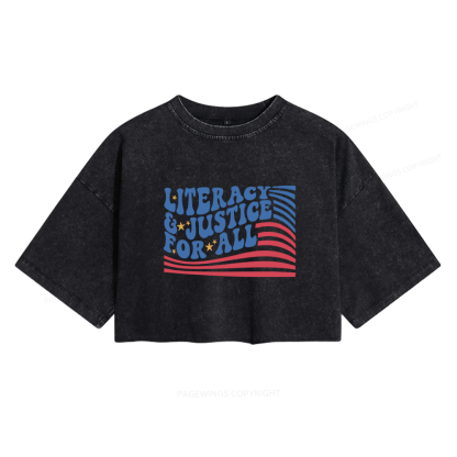 Pagewings Literacy And Justice For All Women's Washed Cropped T-shirt