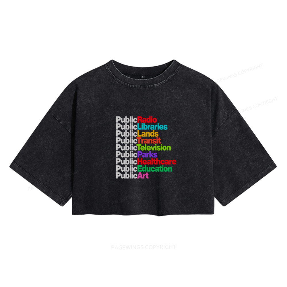 Pagewings Personalized Public Libraries Women's Washed Cropped T-shirt