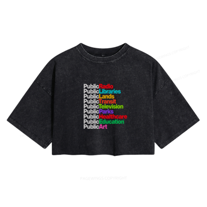 Pagewings Personalized Public Libraries Women's Washed Cropped T-shirt