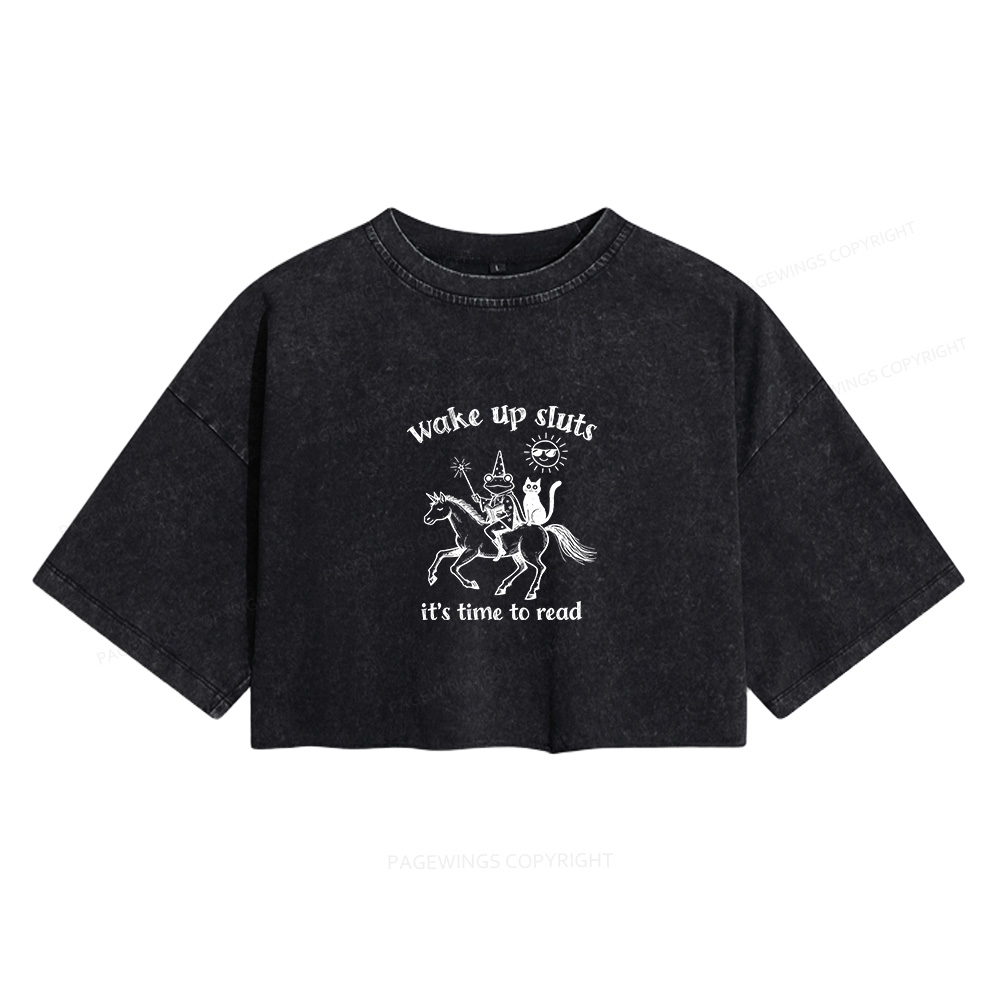 Pagewings Wake Up Sluts Women's Washed Cropped T-shirt