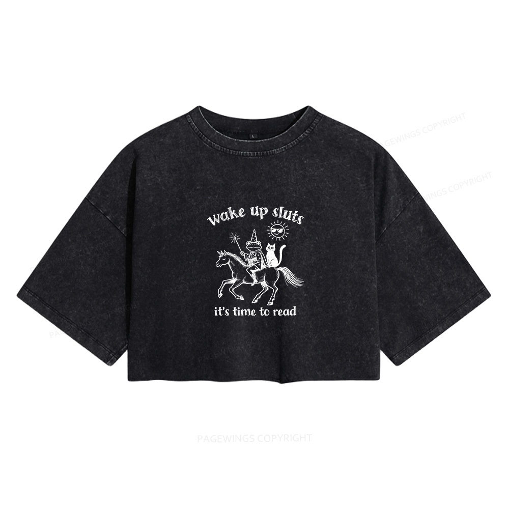 Pagewings Wake Up Sluts Women's Washed Cropped T-shirt