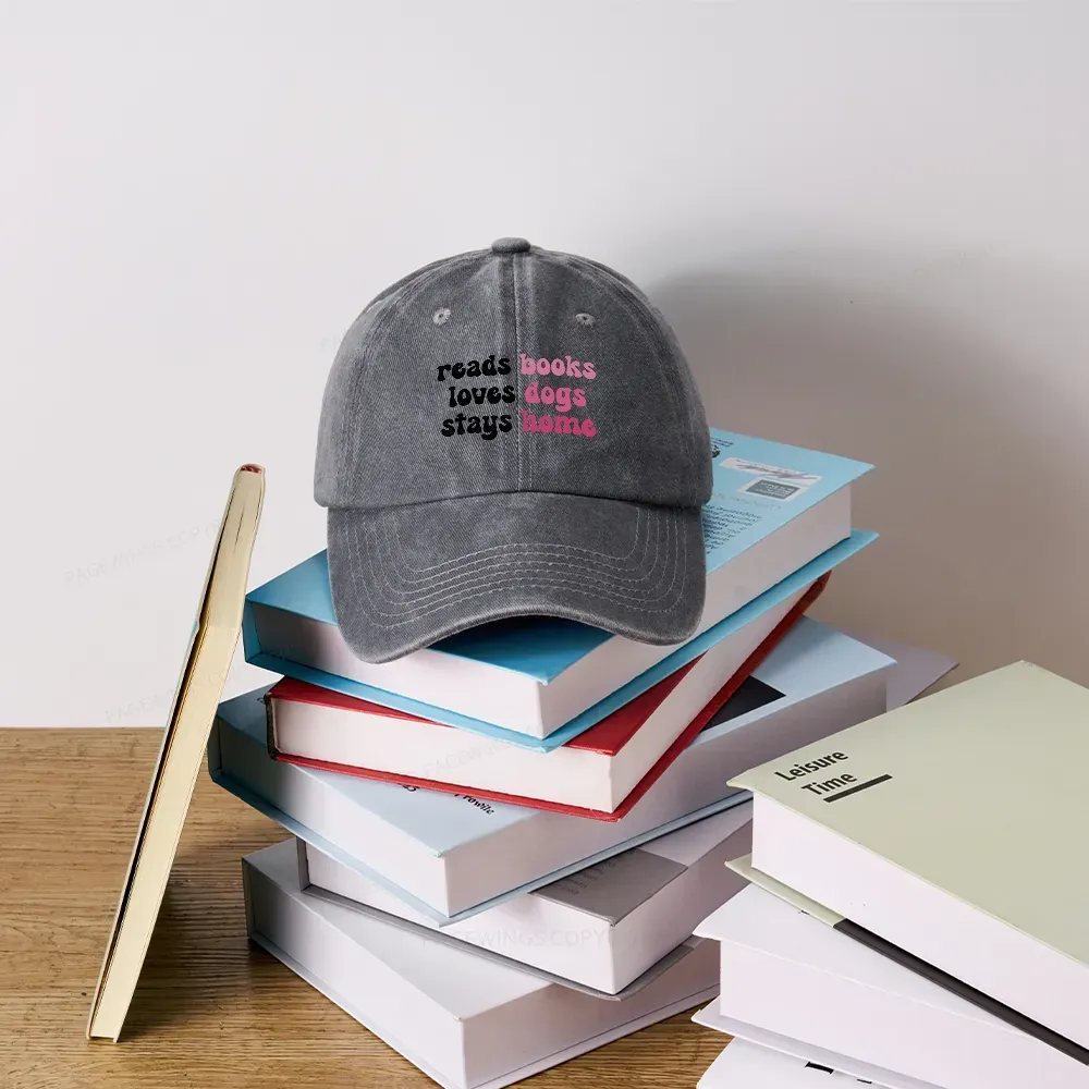 Pagewing Read Books & Love Dogs & Stay Home Washed Cap
