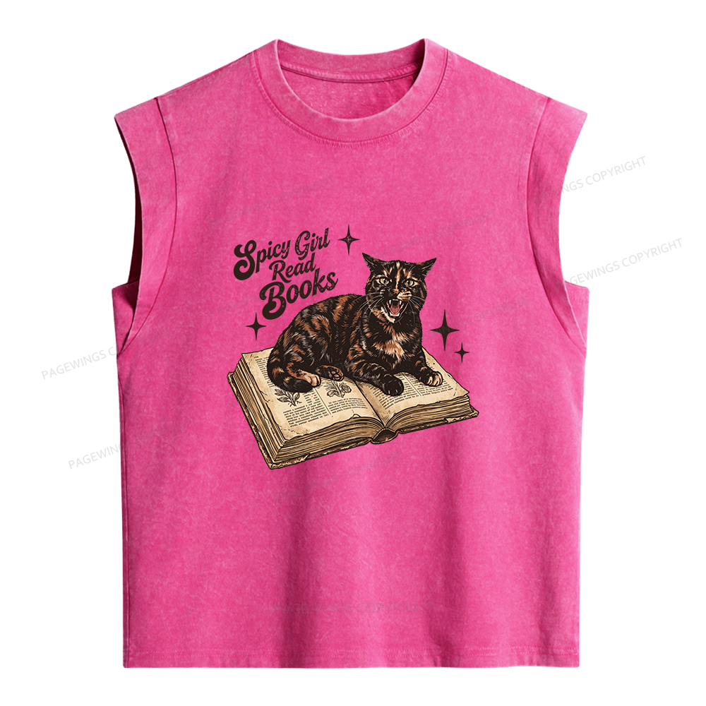 Pagewings Spicy Girl Read Books Women's Washed Tank Top