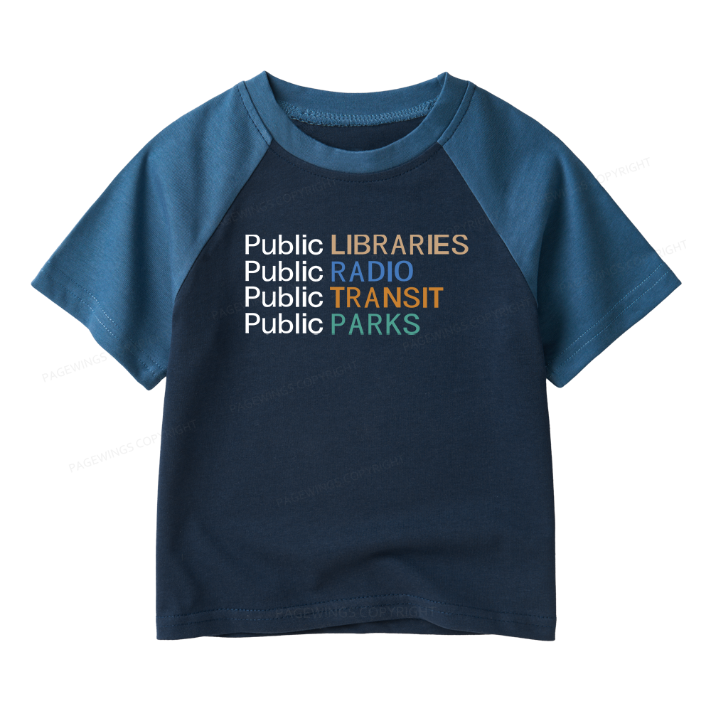 Pagewings Public Libraries Radio Transit Parks Kids Raglan T-shirt 