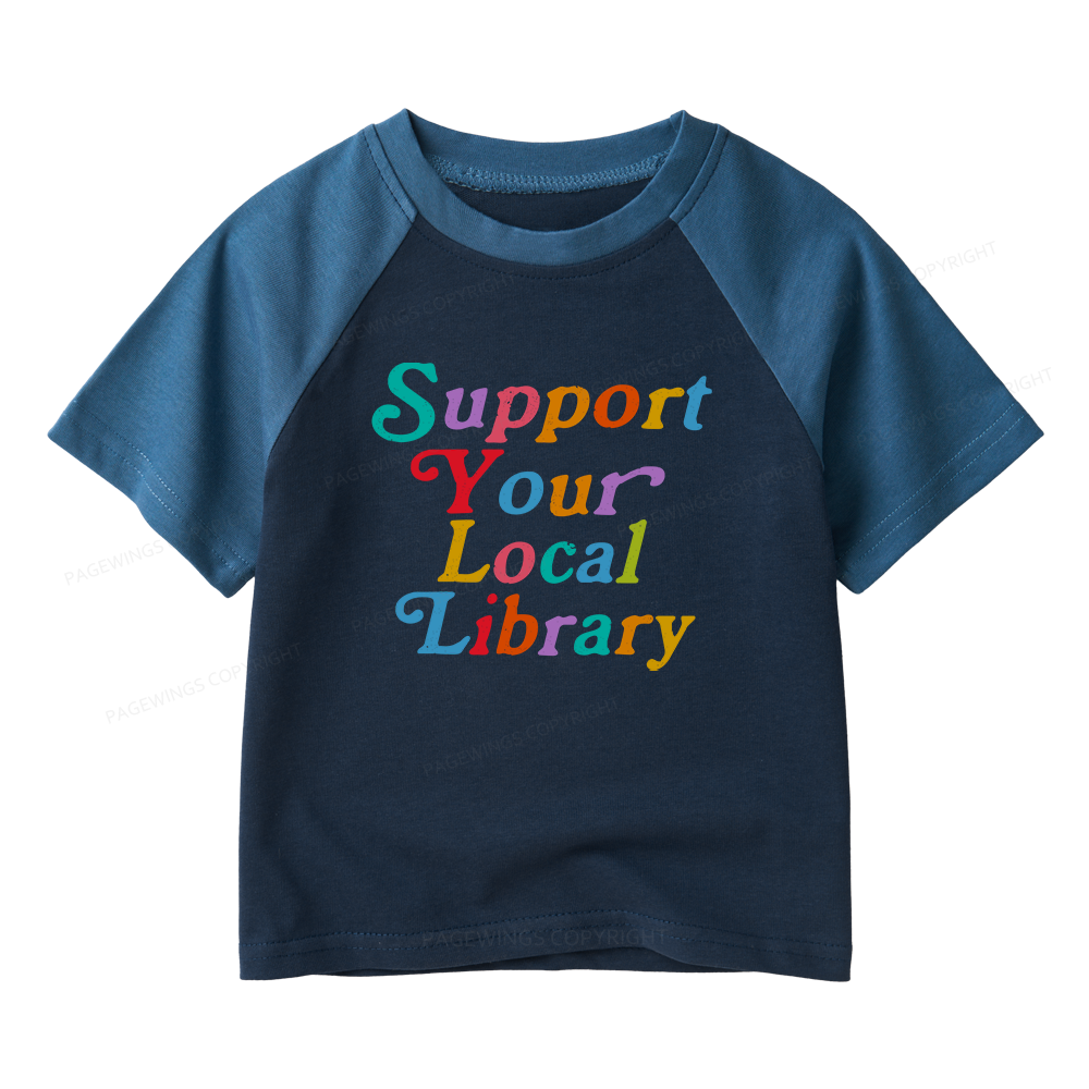 Pagewings Support Your Local Library Kids Raglan T-shirt 