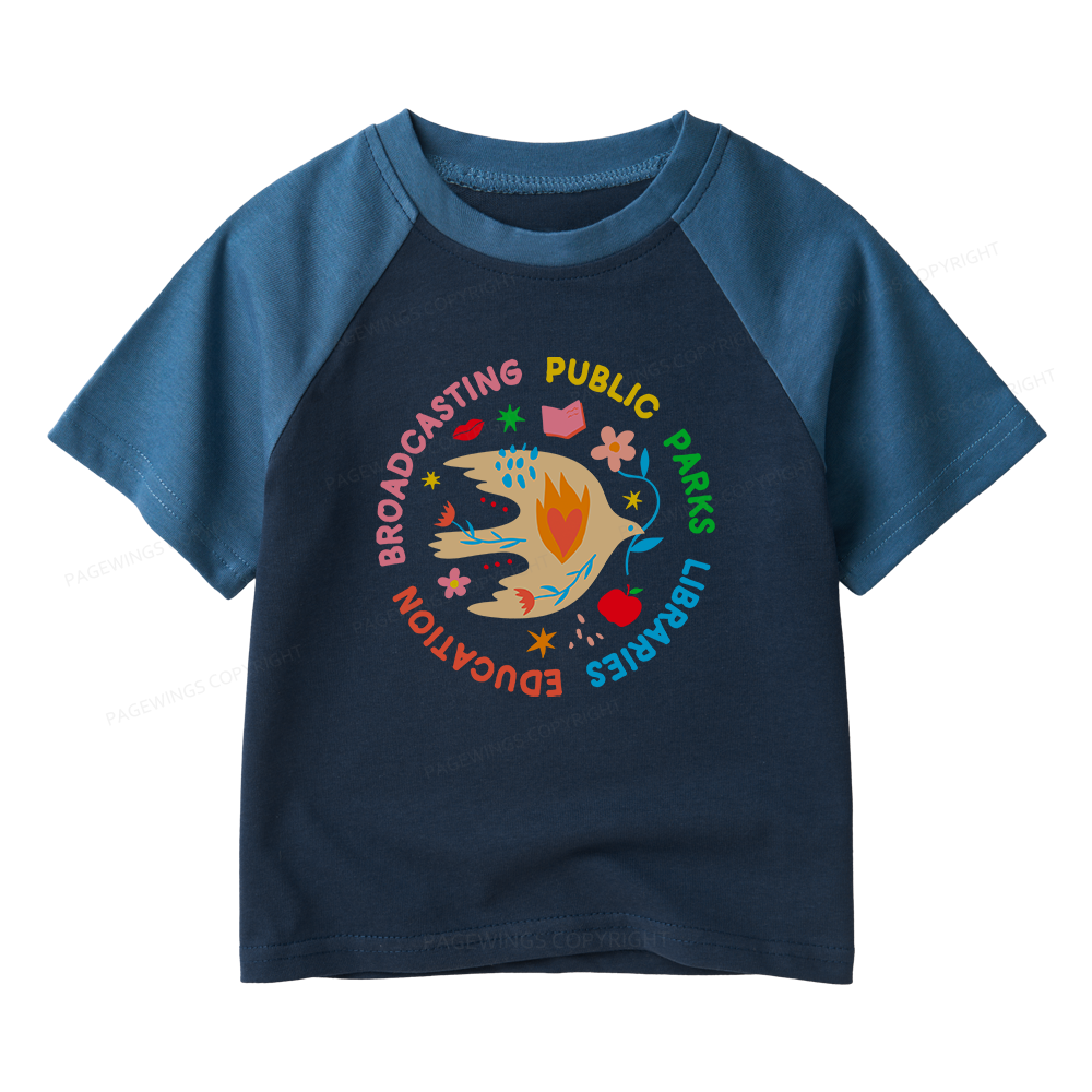 Pagewings Public Parks Libraries Education Broadcasting Kids Raglan T-shirt 