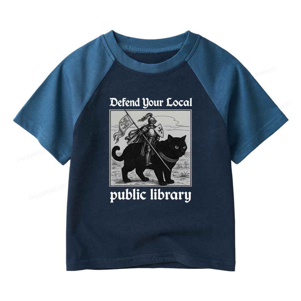 Pagewings Defend Your Local public library Kids Raglan T-shirt 