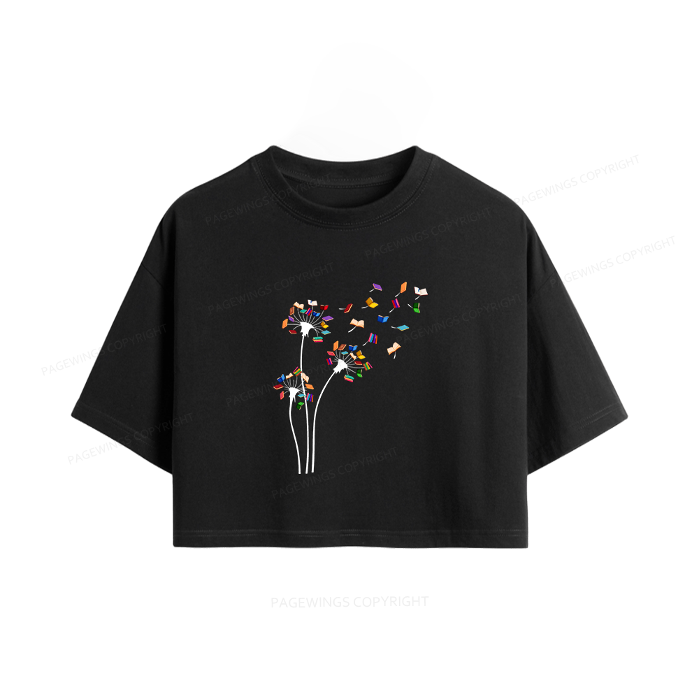 Pagewings Cute Dandelion Books Flower Fly Women Crop Tops