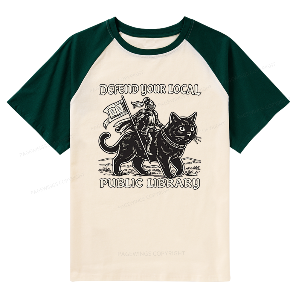 Pagewings Defend Your Local Public Library Raglan T-shirt