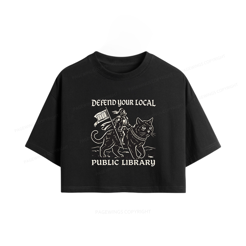 Pagewings Defend Your Local Public Library Women Crop Tops