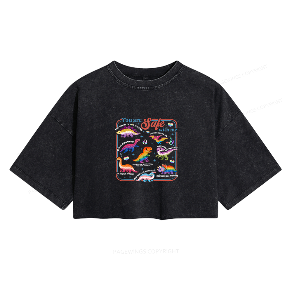 Pagewings  You Are Safe With Me Women's Washed Cropped T-shirt