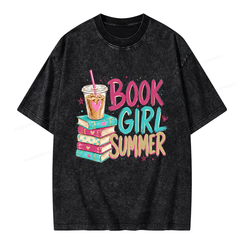 Pagewings Book Girl Summer Unisex Washed T-shirt