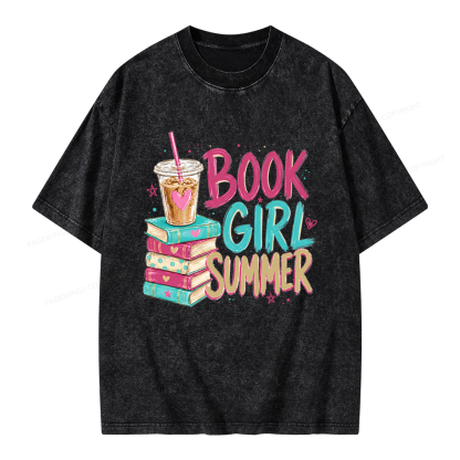 Pagewings Book Girl Summer Unisex Washed T-shirt
