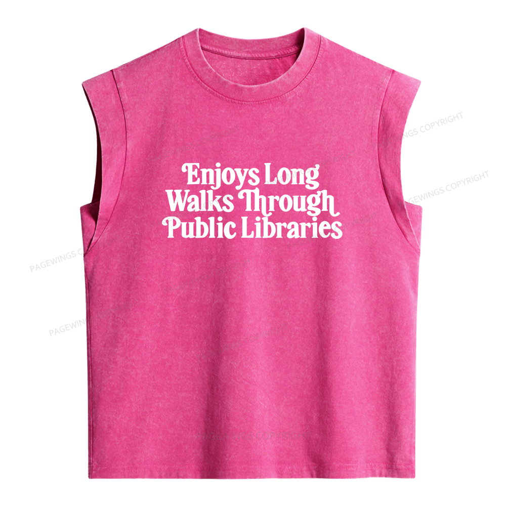 Pagewings Enjoys Long Walks Through Public Libraries Women's Washed Tank Top