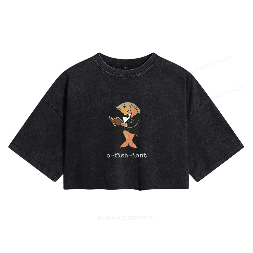 Pagewings Reading Fish Women's Washed Cropped T-shirt