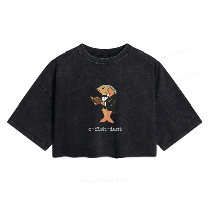 Pagewings Reading Fish Women's Washed Cropped T-shirt