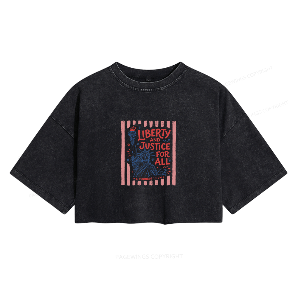 Pagewings Liberty And Justice For All Women's Washed Cropped T-shirt