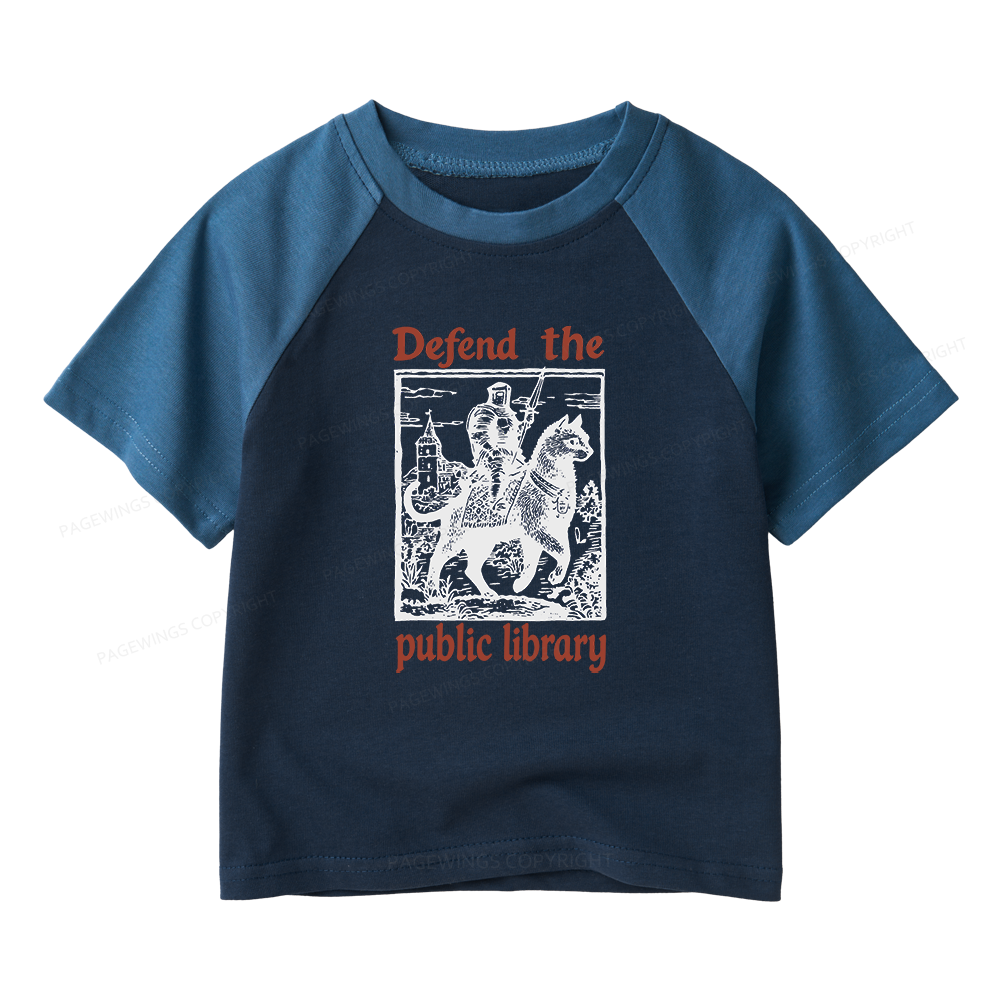 Pagewings Defend the Public Library Kids Raglan T-shirt 